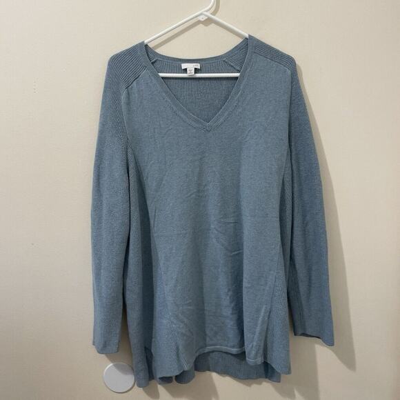 J. Jill Blue Cotton Blend Womens V Neck Tunic Sweater Sz 2X Classic Fall Ribbed - Picture 1 of 10